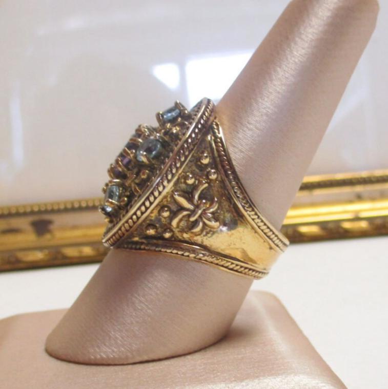Gr 123 Sterling Silver Vermeil, Amethyst and Aquamarine Dome Ring Size 9 1/2