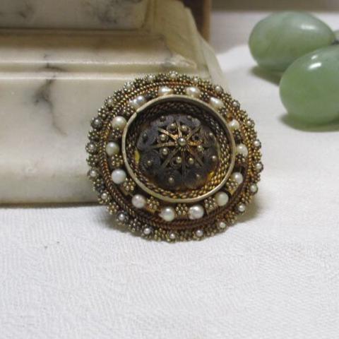 Gr 122 Vintage Israel Sterling Silver Vermeil .925 Cannetille Filigree Pearl Brooch Pendant