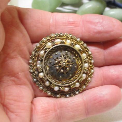 Gr 122 Vintage Israel Sterling Silver Vermeil .925 Cannetille Filigree Pearl Brooch Pendant