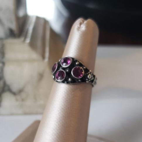 Gr 122 Victorian Sterling Silver and Amethyst Signet Ring Size 5 3/4