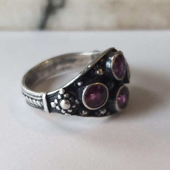 Gr 122 Victorian Sterling Silver and Amethyst Signet Ring Size 5 3/4