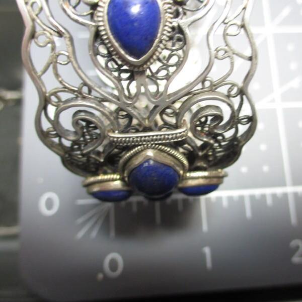 Gr 125 Sterling Silver and Lapis Lazuli Reticulated Cannetille Bracelet 54.14 Grams