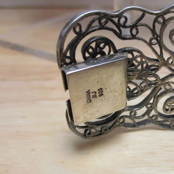 Gr 125 Sterling Silver and Lapis Lazuli Reticulated Cannetille Bracelet 54.14 Grams