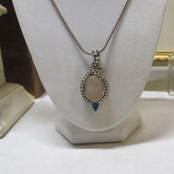 Gr 126 Whitney Kelly Sterling Silver, Lapis Lazuli, and Druzy Quartz Drop Pendant 2" Long and 20" Chain