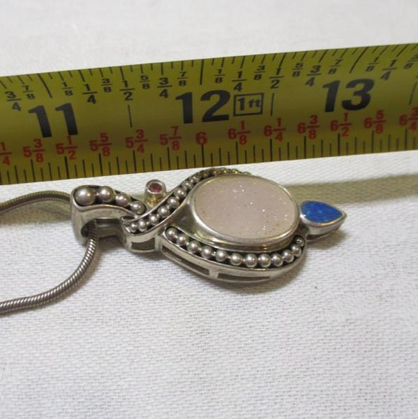 Gr 126 Whitney Kelly Sterling Silver, Lapis Lazuli, and Druzy Quartz Drop Pendant 2" Long and 20" Chain