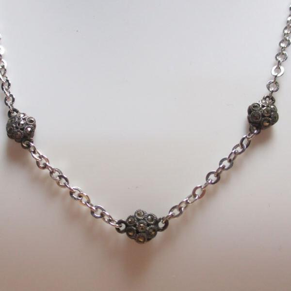Gr 130 Sterling Silver and Marcasite Signed Judith Jack Station Necklace 18"