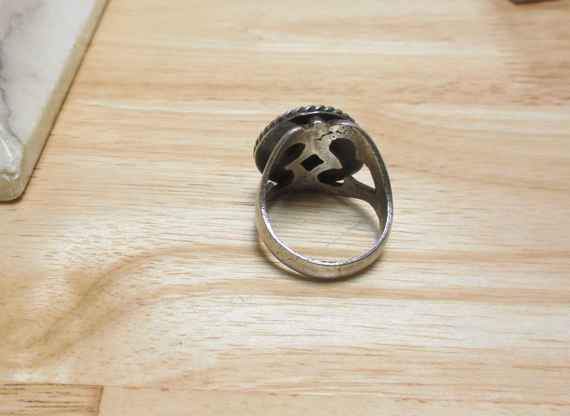 Gr 132 Navajo Tuffa Sand Cast Turquoise Ring Size 11