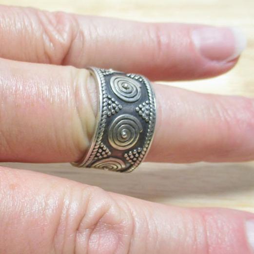 Gr 132 BBJ Sterling Silver Granulated Cuff Wide Band Ring Size 12