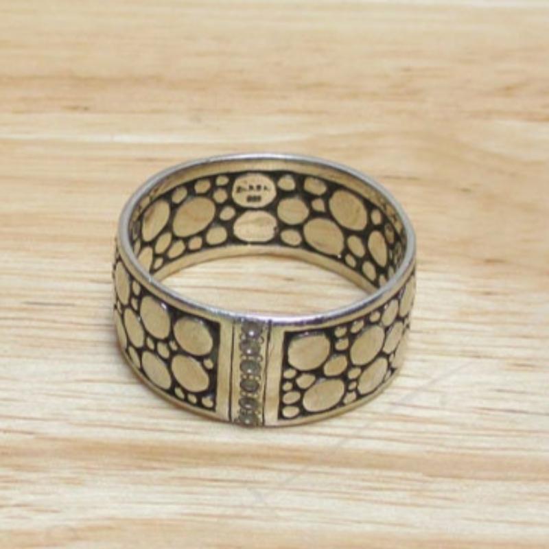 Gr 132 Diamond and Sterling Silver Cuff Cigar Band Ring Size 12 1/2 Croc or Pebble Style