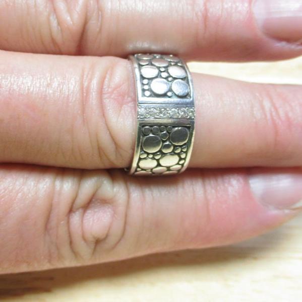 Gr 132 Diamond and Sterling Silver Cuff Cigar Band Ring Size 12 1/2 Croc or Pebble Style