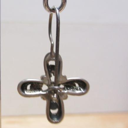 Gr 130 Art Deco Sterling Silver and Marcasite Stylized Cross Drop Earrings
