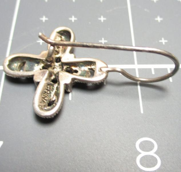 Gr 130 Art Deco Sterling Silver and Marcasite Stylized Cross Drop Earrings