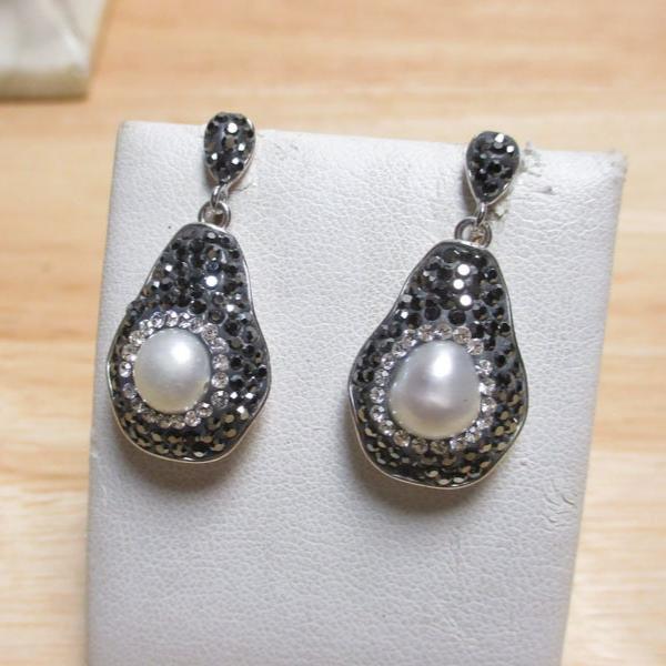 Sterling Silver, Cubic Zirconia and Pearl Drop Earrings