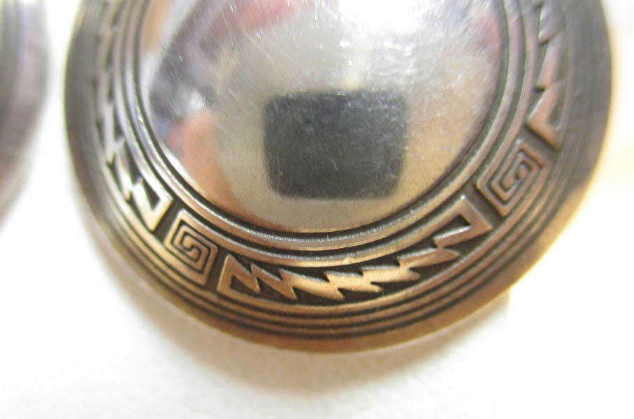 Gr 131 Vintage Southwestern TSM The Silver Mesa Sterling Silver Hand-Stamped Post Earrings 1" Long