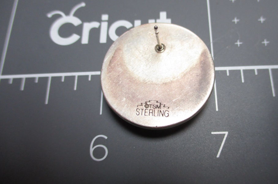 Gr 131 Vintage Southwestern TSM The Silver Mesa Sterling Silver Hand-Stamped Post Earrings 1" Long