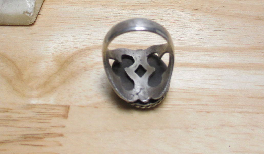 Gr 132 Navajo Tuffa Sand Cast Turquoise Ring Size 11