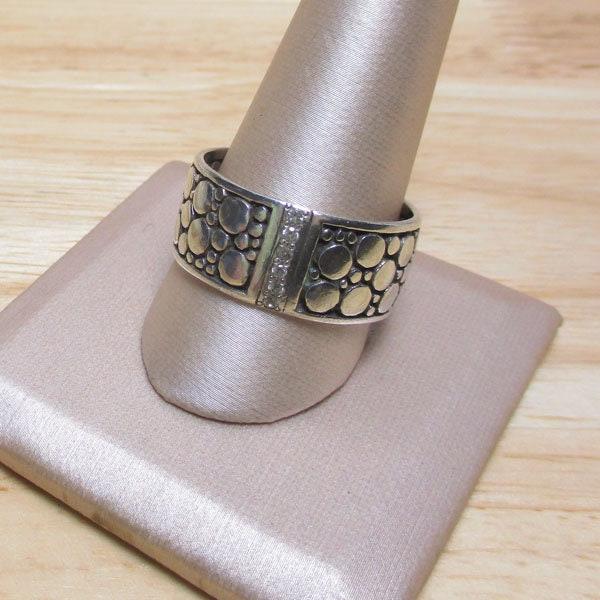 Gr 132 Diamond and Sterling Silver Cuff Cigar Band Ring Size 12 1/2 Croc or Pebble Style