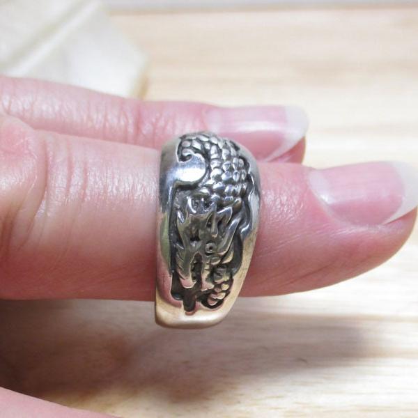 Gr 133 Sterling Silver Hand Made Dragon Ring Size 10 3/4