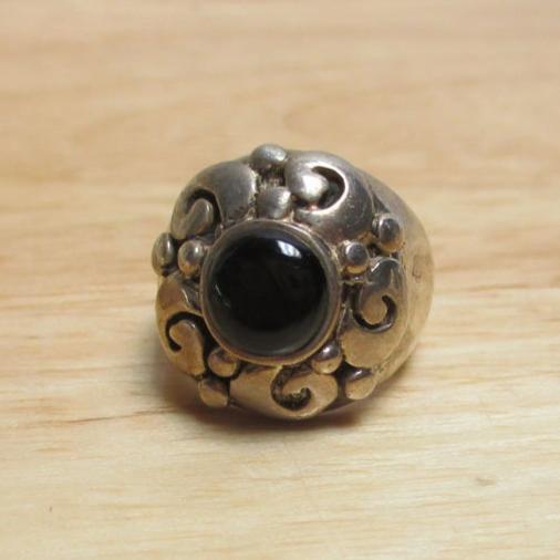 Gr 134 Sterling Silver & Onyx Cabochon Signet Ring Size 6