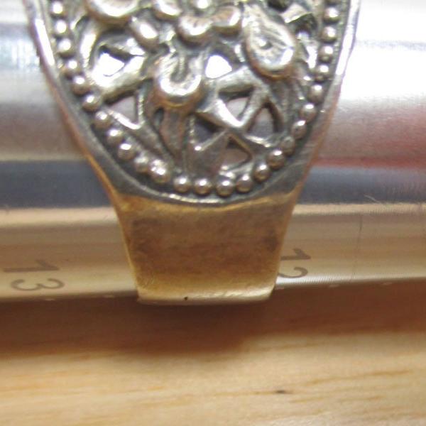 Gr 134 Sterling Silver and Larimar Reticulated Floral Signet Ring Size 12 1/4