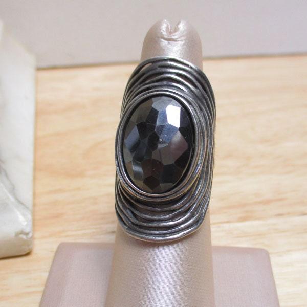 Gr 134 Sterling Silver & Faceted Onyx Or Paz Israel Statement Ring Size 6