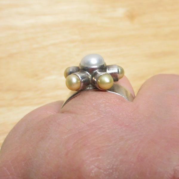 Gr 136 Signed Sajen Sterling Silver Pearl Split Back Ring Size 9