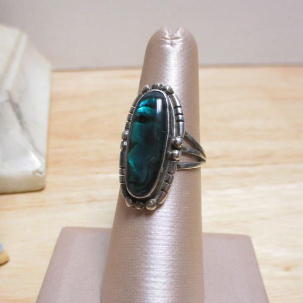 Navajo Sterling Silver and Paua Shell Split Shank Ring Artist Signed