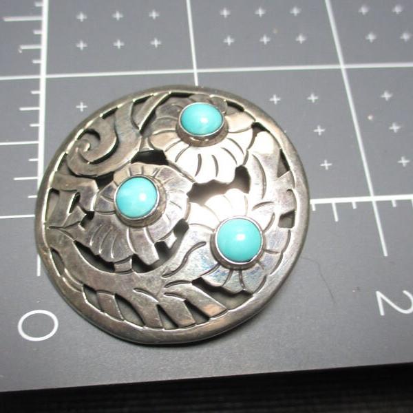 Gr 142 Dominique Dinouart DDD Mexico Sterling Silver Turquoise Pendant Flower Chariot