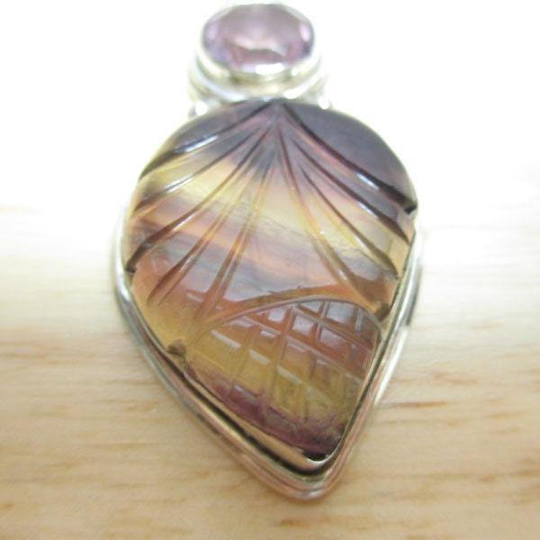 Gr 142 Sterling Silver, Amethyst and Fluorite Carved Pendant