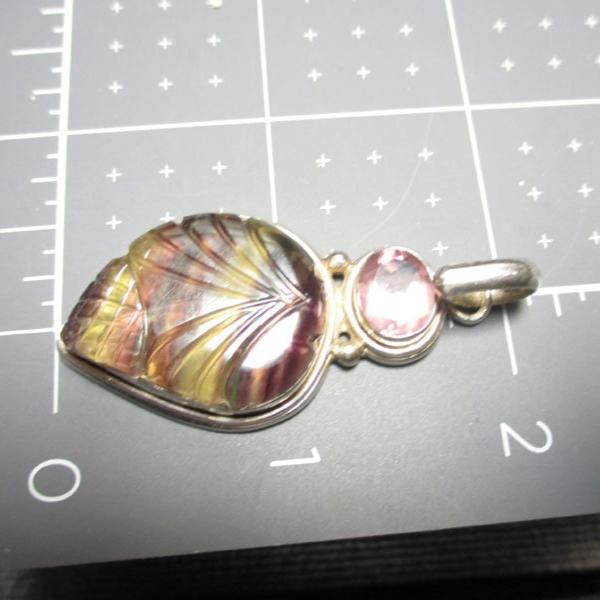 Gr 142 Sterling Silver, Amethyst and Fluorite Carved Pendant