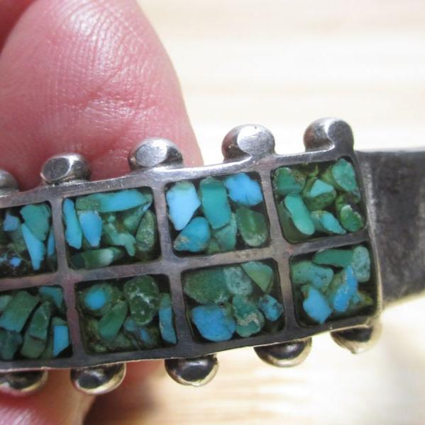 Gr 142 Vintage Navajo Ingot Sterling Silver and Turquoise Cluster Inlay Cuff Bracelet Heavy