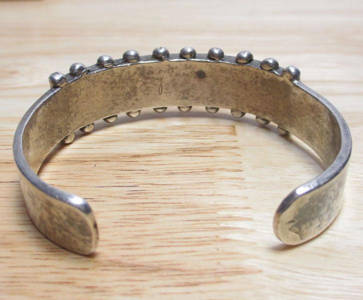 Gr 142 Vintage Navajo Ingot Sterling Silver and Turquoise Cluster Inlay Cuff Bracelet Heavy