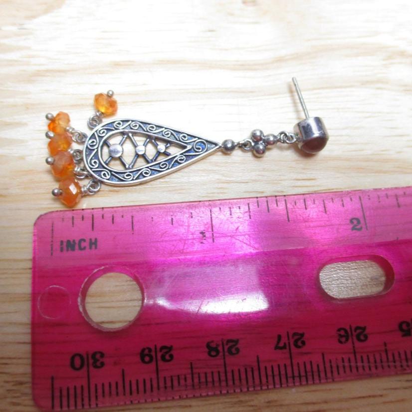 Gr 145 Vintage Signed Sajen Sterling Silver Articulated Earrings, Carnelian and Quartz Dangles