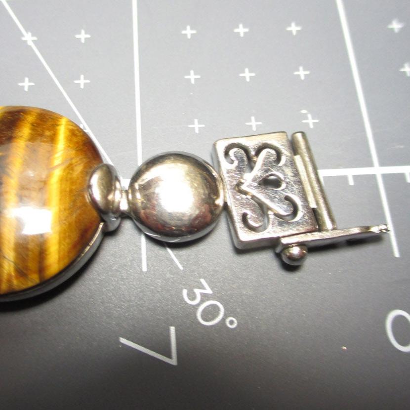 Gr 146 Signed Sterling Silver and Tiger Eye Hinged Link Bracelet 7 1/2" Length