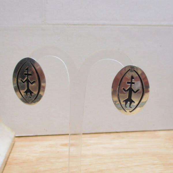 Hopi Navajo Sterling Silver Overlay Yei Stud Earrings Signed SJ