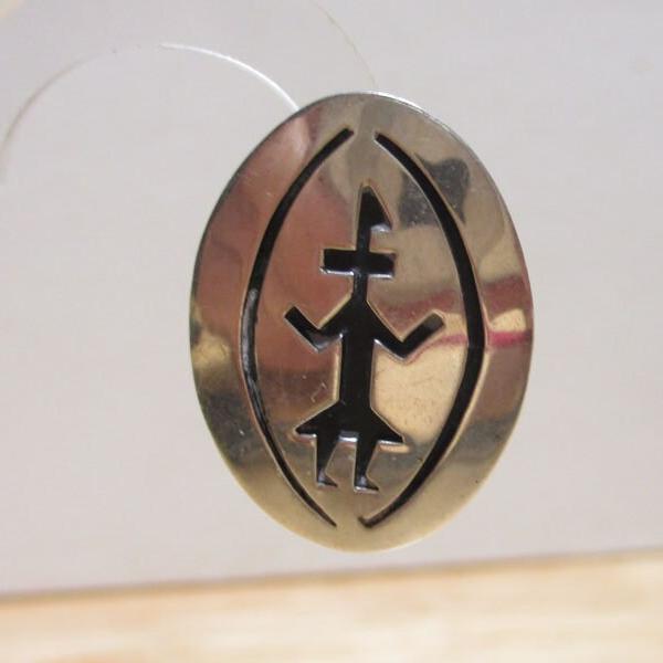 Gr 144 Hopi Navajo Sterling Silver Overlay Yei Stud Earrings Signed SJ