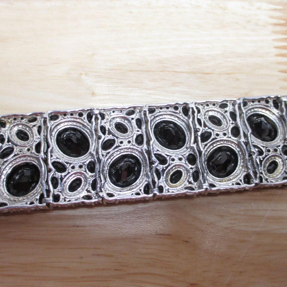 Gr 145 Sterling Silver and Faceted Onyx Huge Link Bracelet STS Chuck Clemency