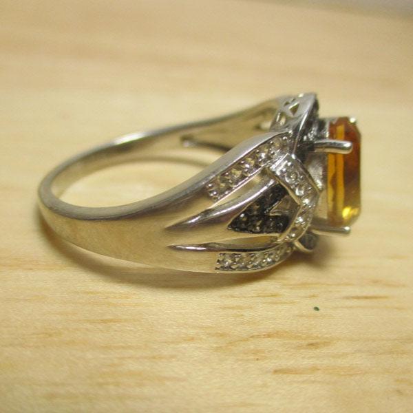 Gr 145 Sterling Silver, Citrine and Black Spinel Statement Ring Size 12 3/4