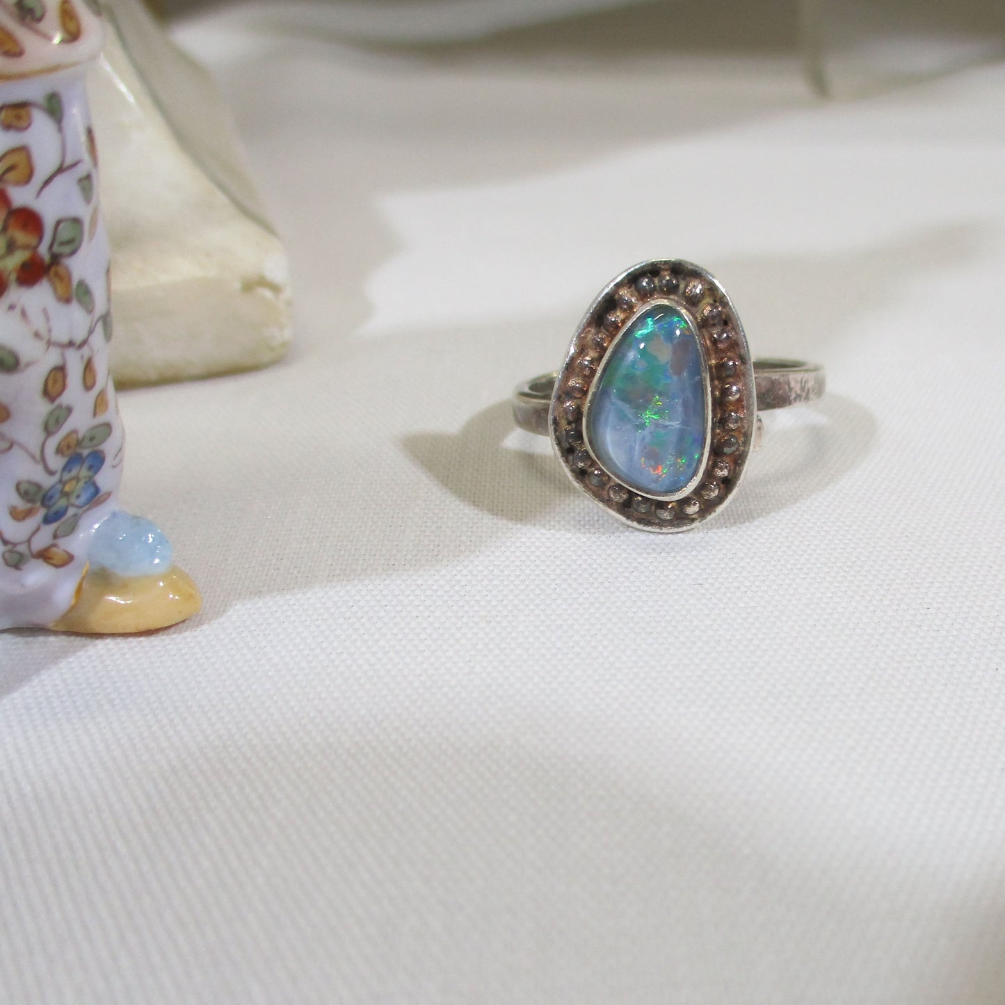 Gr 151 Sterling Silver and Black Opal Size 9 Chuck Clemency Adjustable
