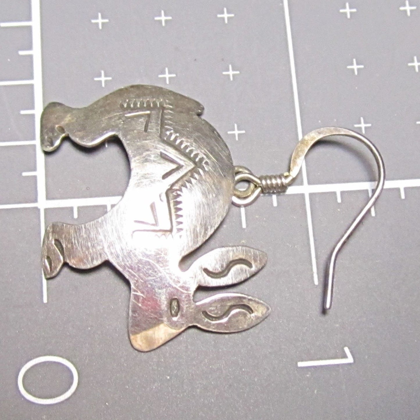 Gr 151 Navajo Virgie Jake Sterling Silver and Turquoise Hand Stamped Rabbit Earrings