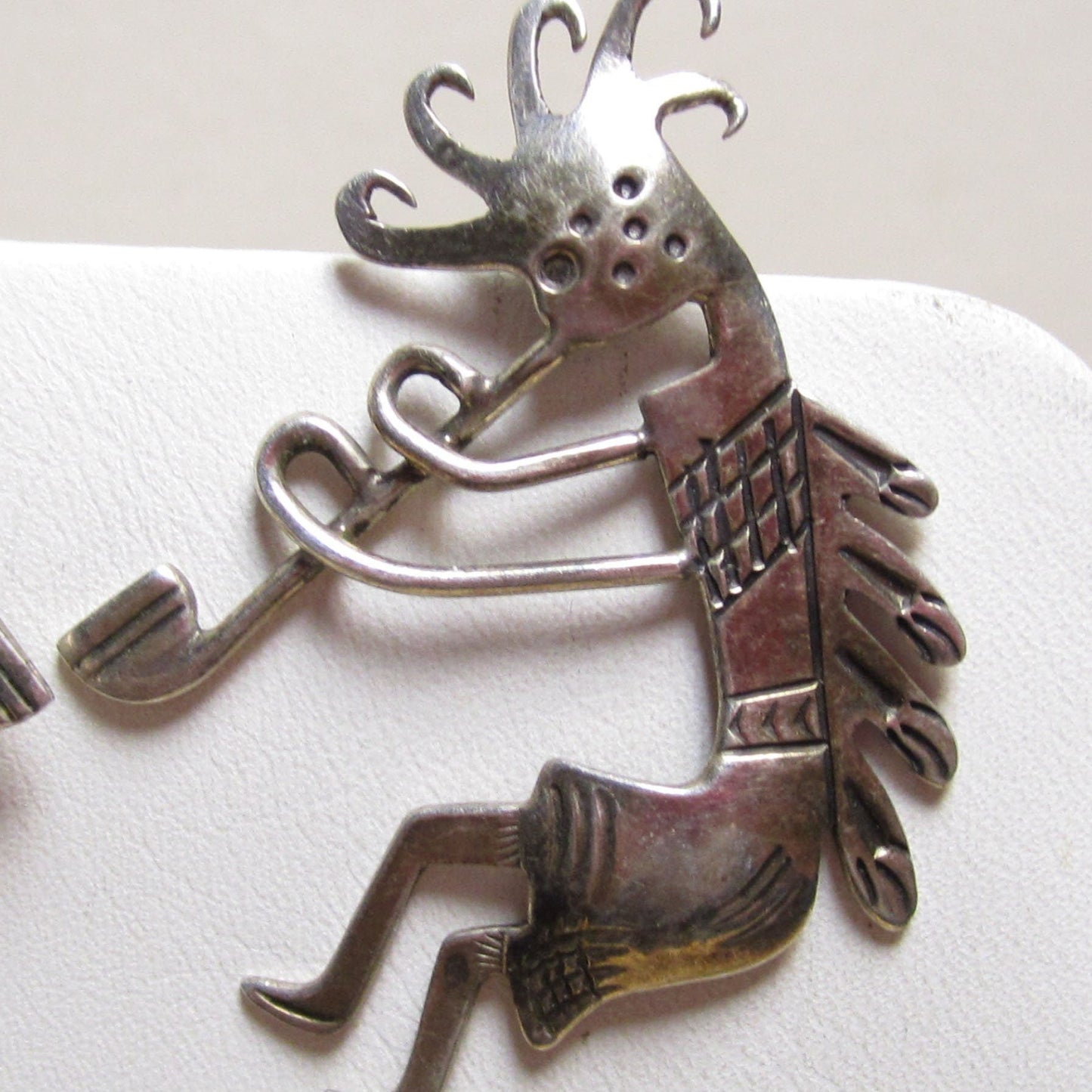 Gr 152 Navajo Hand Stamped Kokopelli Sterling Silver Stud Earrings