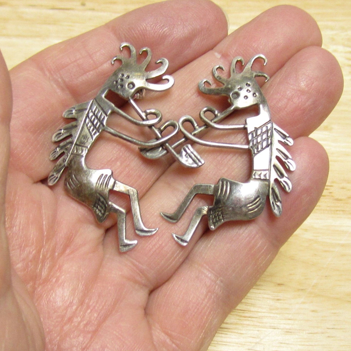 Gr 152 Navajo Hand Stamped Kokopelli Sterling Silver Stud Earrings