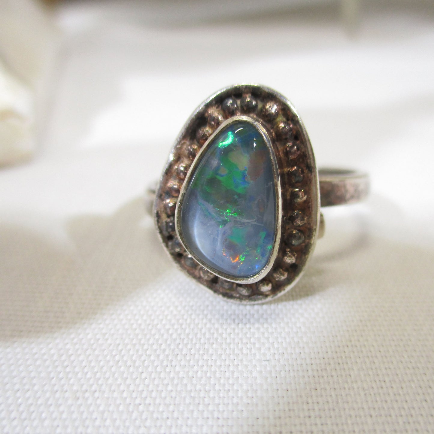 Gr 151 Sterling Silver and Black Opal Size 9 Chuck Clemency Adjustable