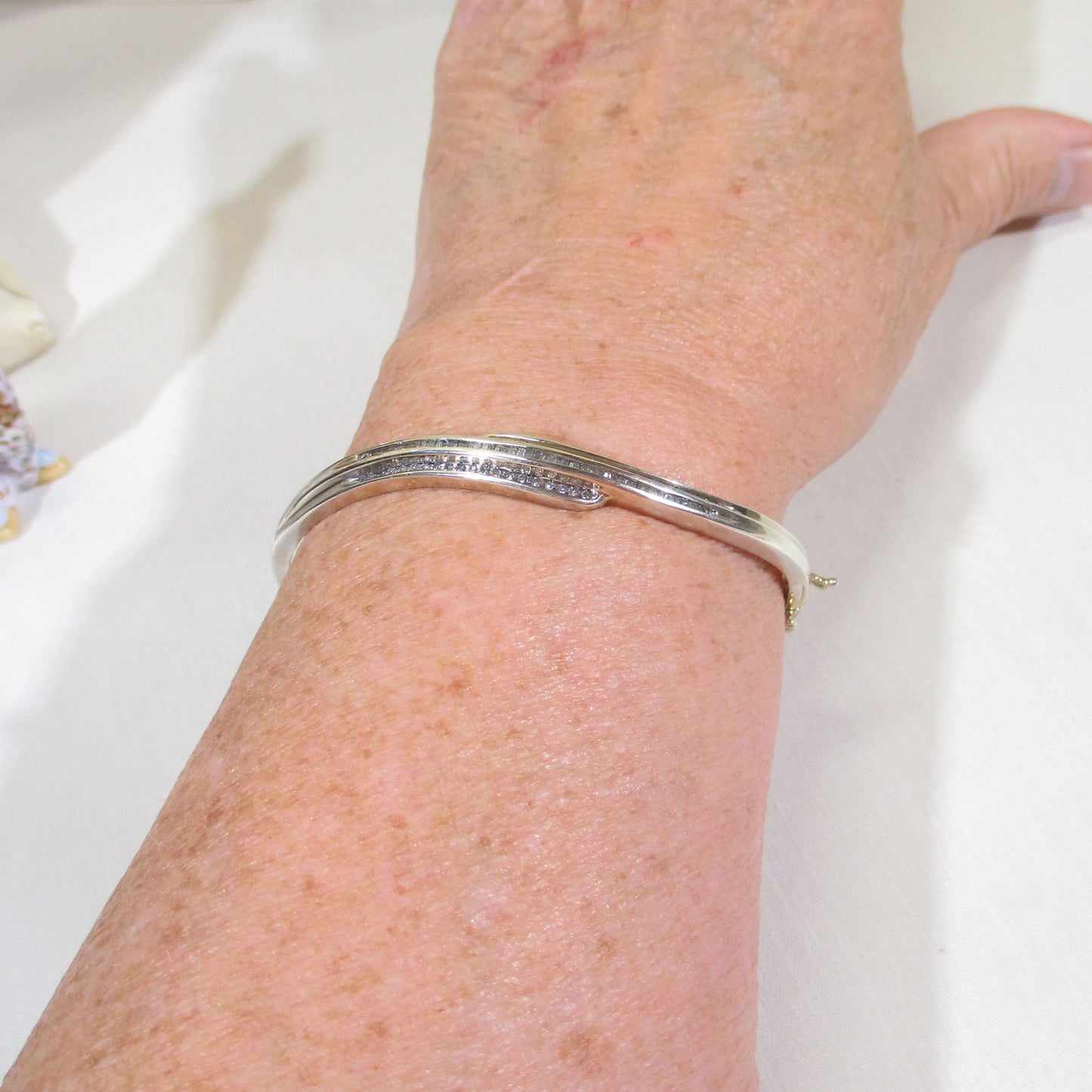 Gr 151 Freeform Sterling Silver and Diamond Bypass Bangle Bracelet