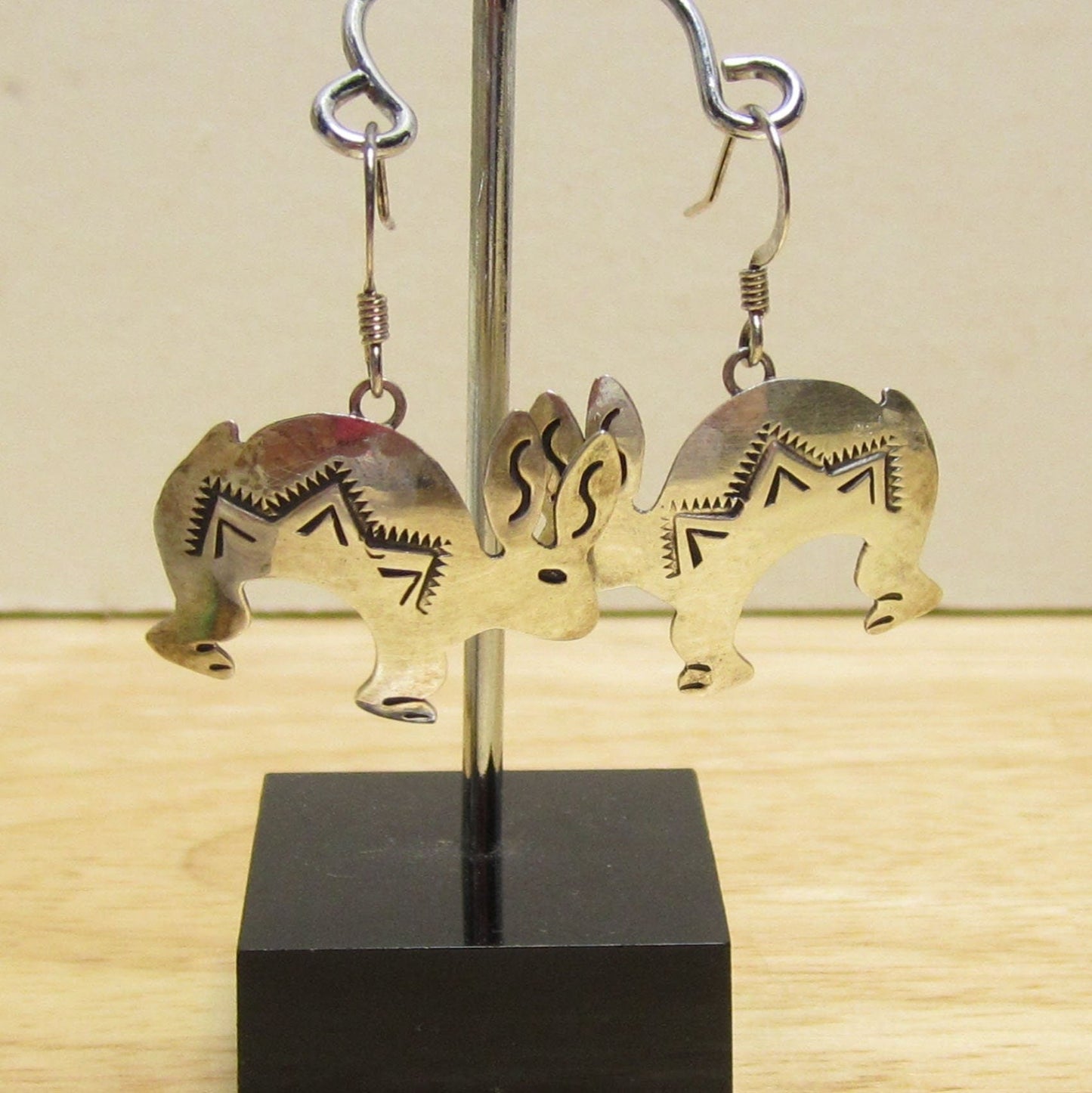 Navajo Virgie Jake Sterling Silver and Turquoise Hand Stamped Rabbit Earrings