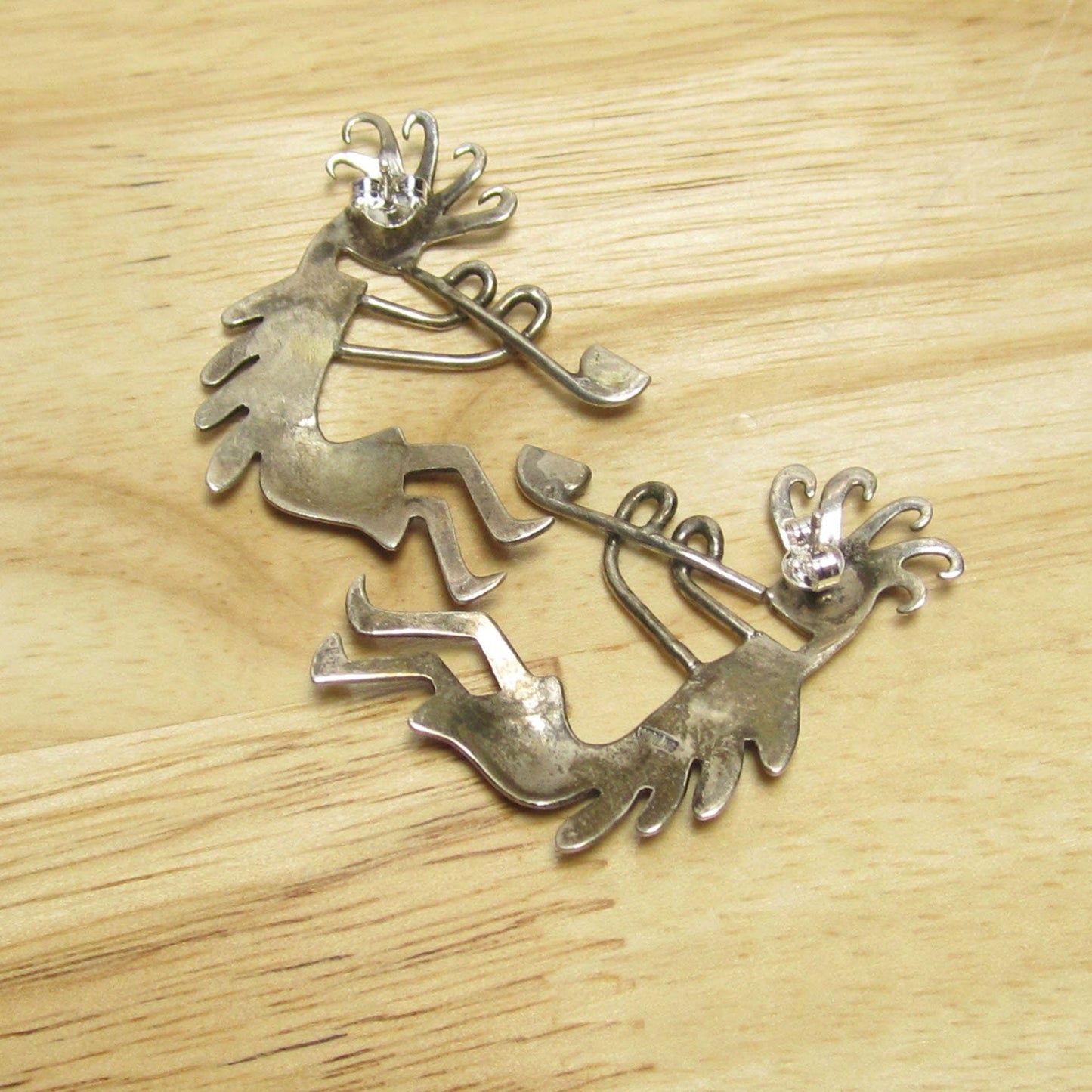 Gr 152 Navajo Hand Stamped Kokopelli Sterling Silver Stud Earrings