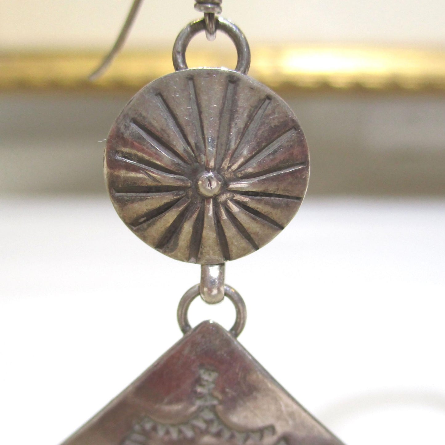 Gr 152 Navajo Hand Stamped Sterling Silver Drop Earrings