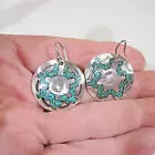 Gr 153 Navajo Stamped Turquoise Chip Inlay Drop Earrings Signed DJN Delvin Nelson