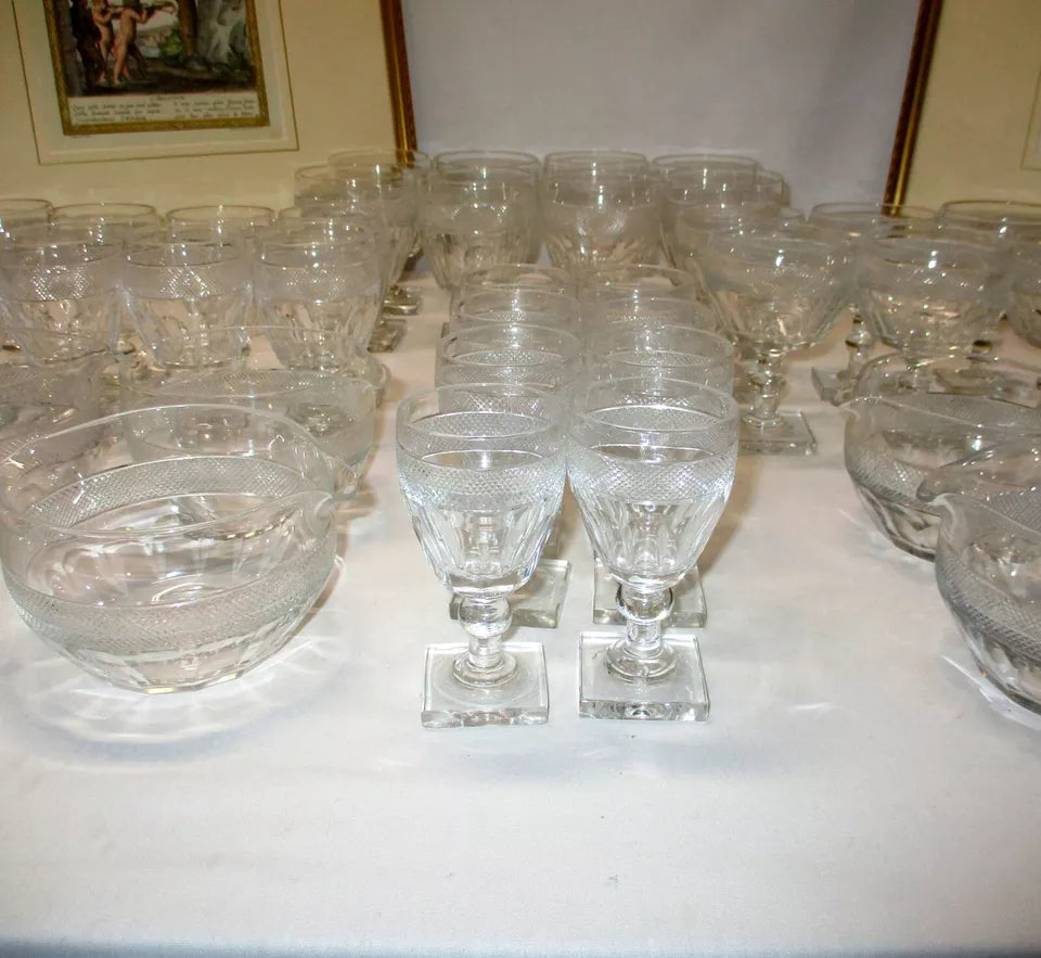 Georgian Anglo Irish Cut Glass 40 Piece Glasses Service for 8
