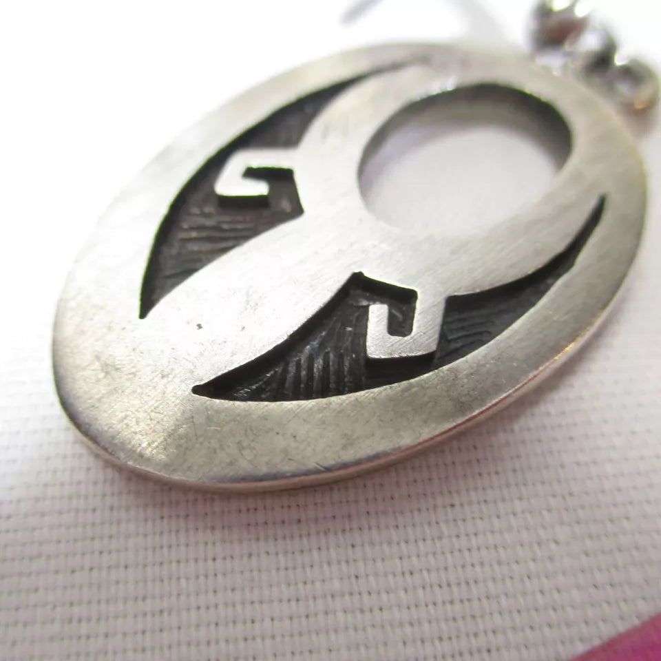 Gr 153 Taxco Mexico Sterling Silver Drop Earrings Tribal Carved Overlay